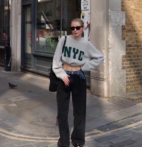 Letter Printed Crew Neck Pullover